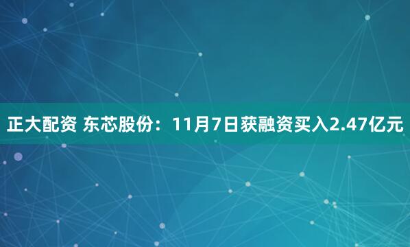 正大配资 东芯股份:11月7日获融资买入2.47亿元